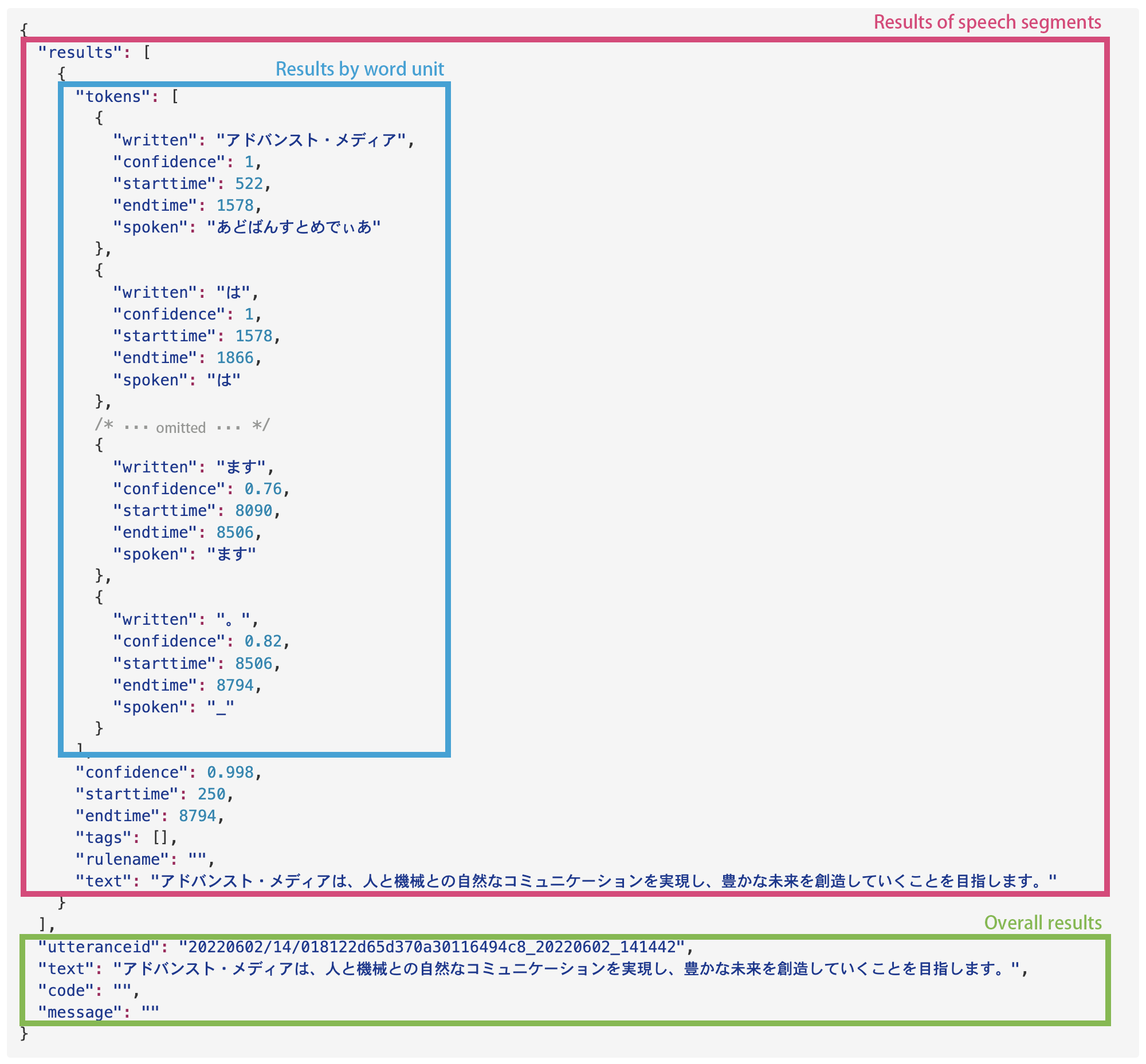 Fig. Overview of AmiVoice API results Fig. Overview of AmiVoice API results